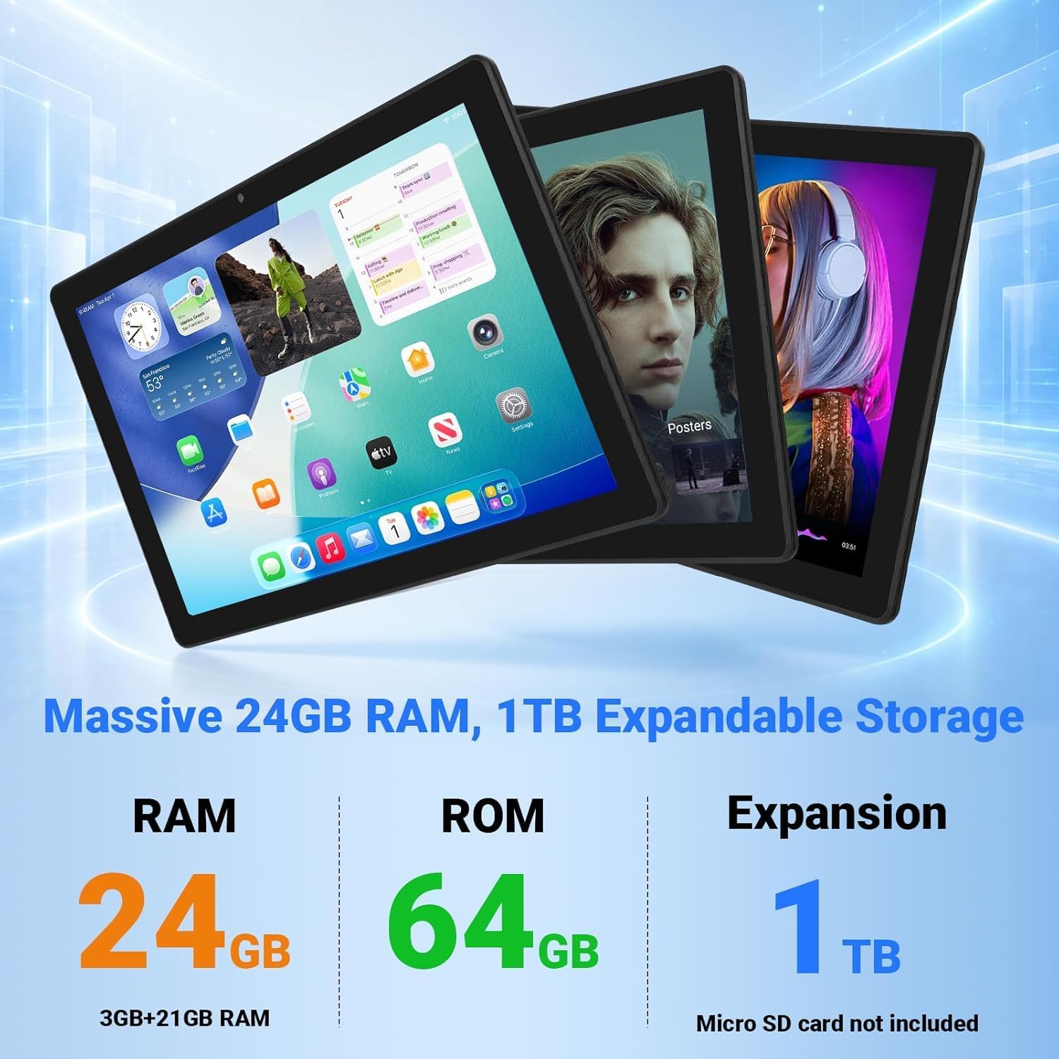 Detalle de Whitedeer Android Tablet 10 Zoll – Android 15, Octa-Core, 20GB RAM, 64GB ROM + 1TB erweitert