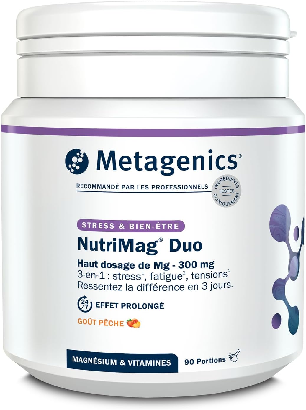 Detalle de Metagenics NutriMag Duo – Magnésium en poudre, 90 jours, goût pêche