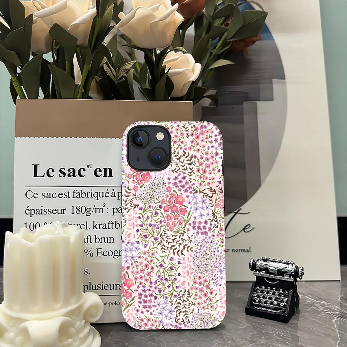 Thumbnail 4 de Yesad iPhone 15 Plus Case, Dual-Layer TPU and PC, Pink Flowers Garden