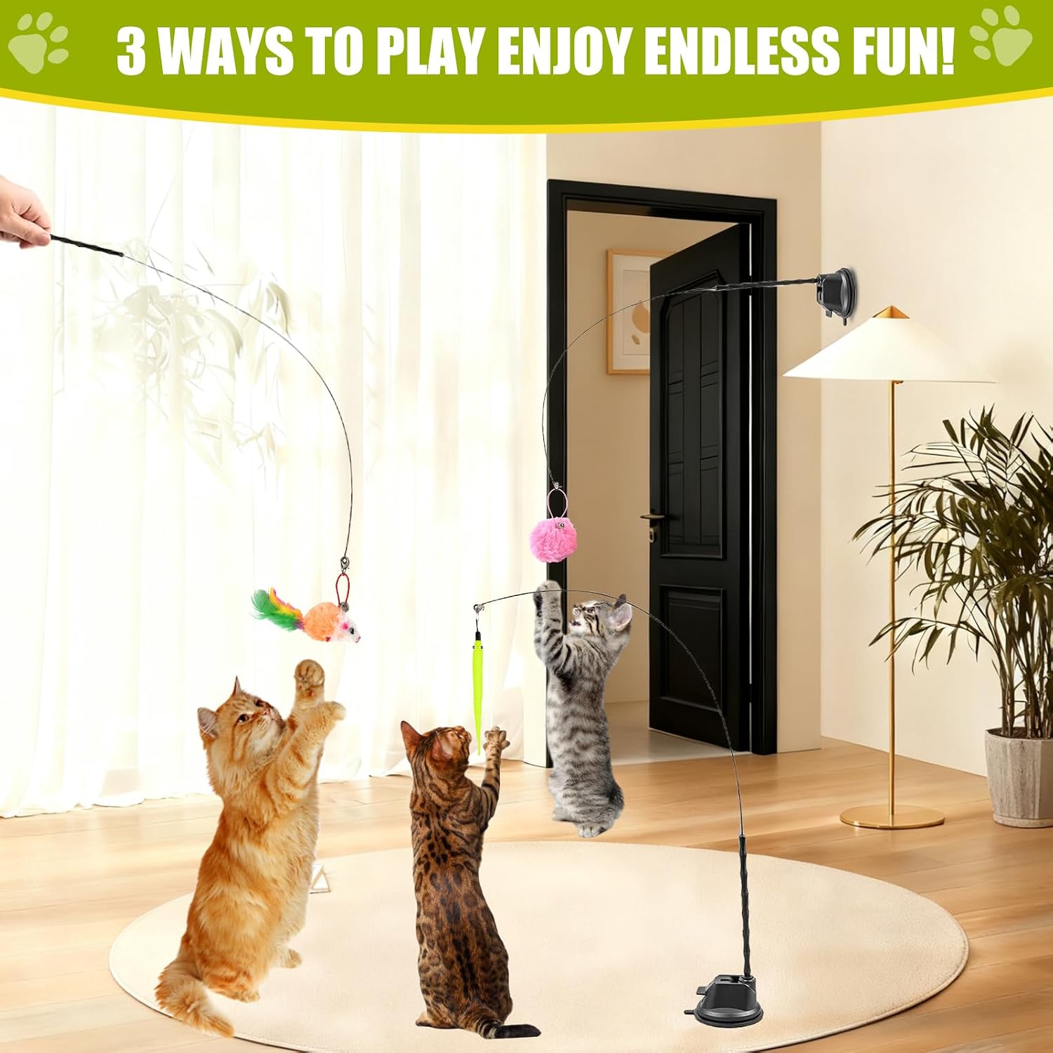 Thumbnail 1 de ACETEND 13-Piece Interactive Cat Feather Toys with Suction Cup and 2 Wands