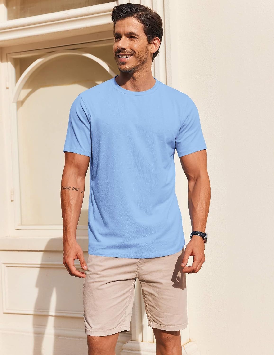 Detalle de COOFANDY Men's Short Sleeve Cotton-Blend Tee: Versatile Everyday Crew Neck