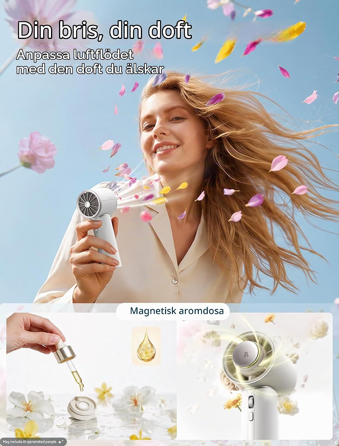 Detalle de JISULIFE Pro1 Mini handfläkt i PU-läder med 100 hastighetslägen