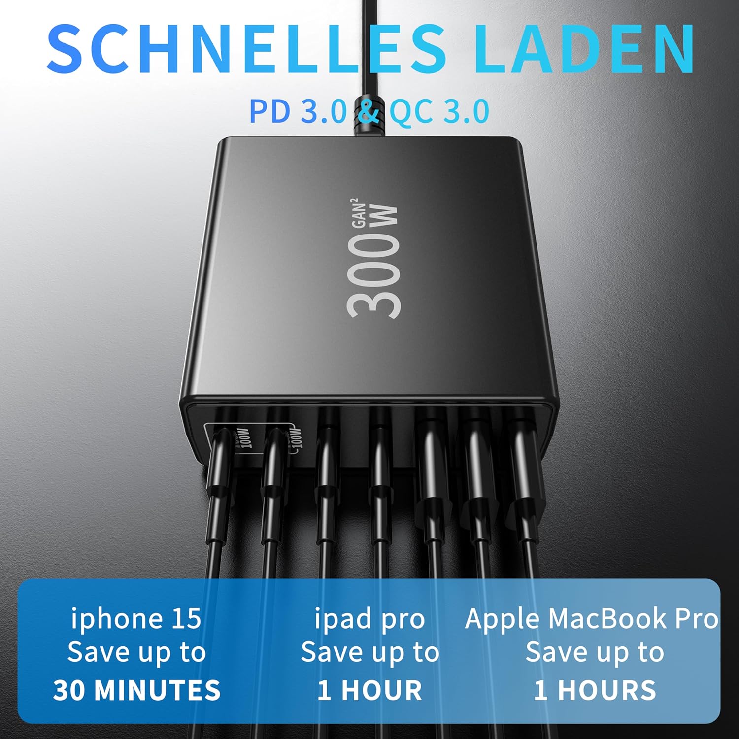 Detalle de FINIBO 300W USB‑C Ladegerät mit 7 Ports