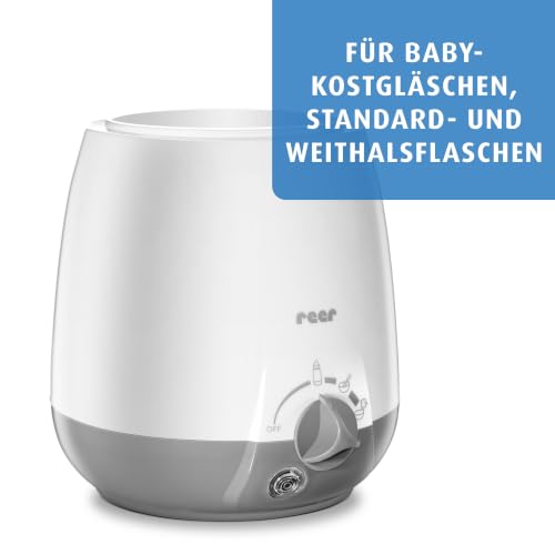 Detalle de Reer Simply Hot Flaschenwärmer – sanftes Erwärmen von Fläschchen und Gläschen, Weiß/Grau