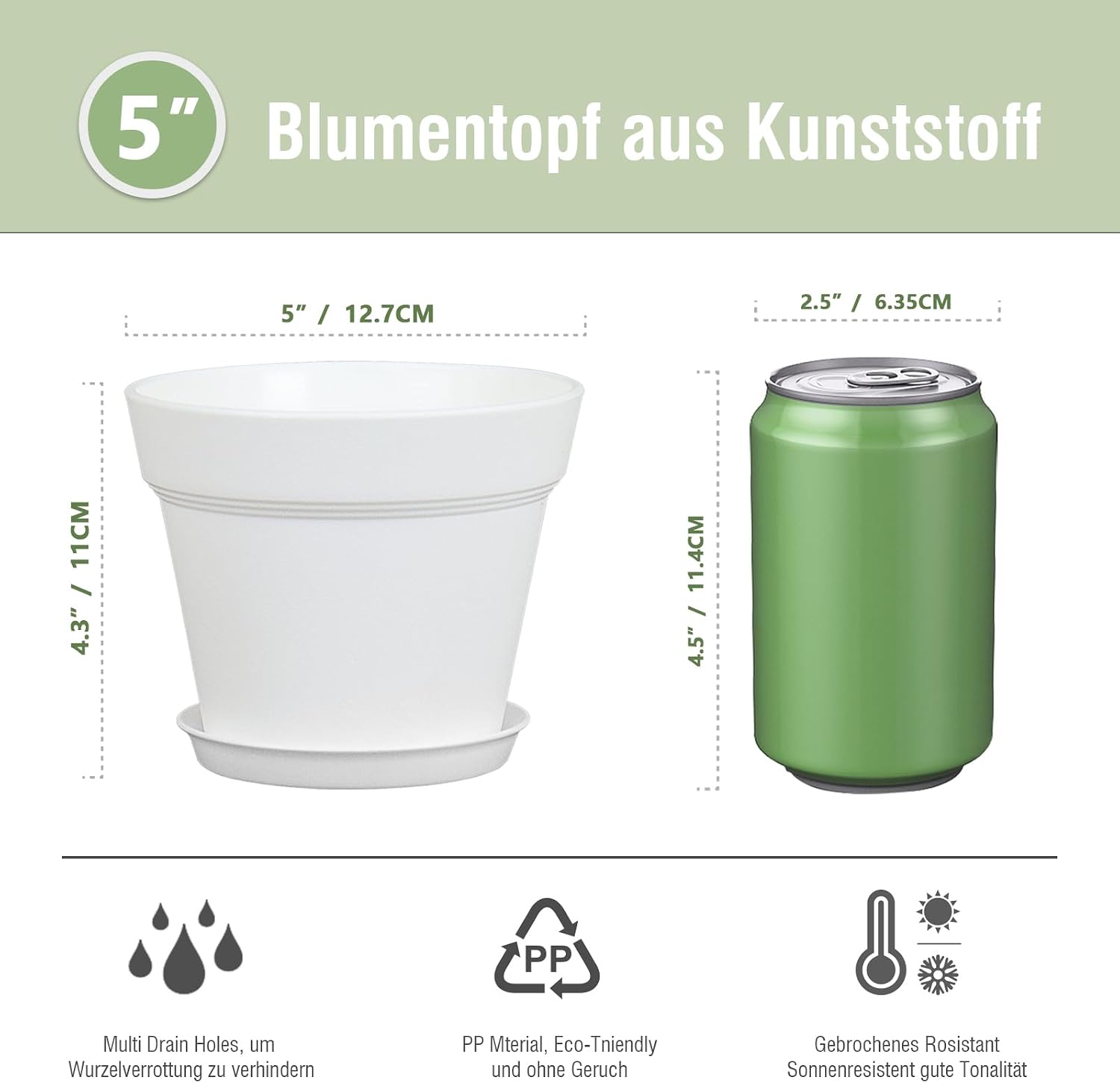 Detalle 2 de Homeuouz 8er-Set Blumentöpfe mit Untersetzer, 10 cm – Kunststoff, UV-beständig & wetterfest, Weiß