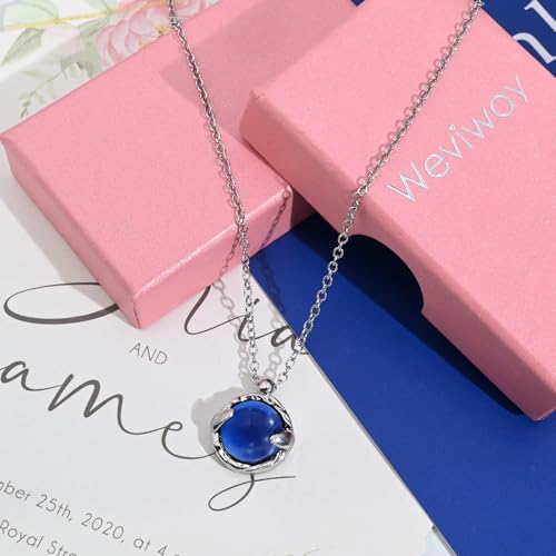 Thumbnail 6 de Circle Sapphire Necklace by Weviway – Blue Gemstone Pendant, 45 cm Silver Handmade Jewellery