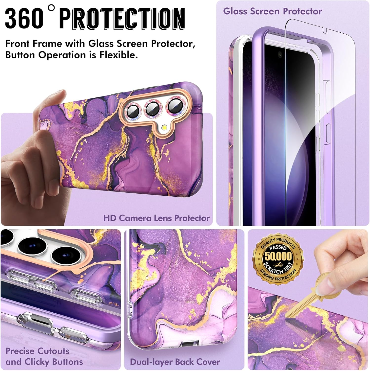 Thumbnail 1 de SHEDEER Hülle für Samsung Galaxy S24 Plus 6,7" – Glitzer, Kameraschutz und Displayschutz, Marmormuster