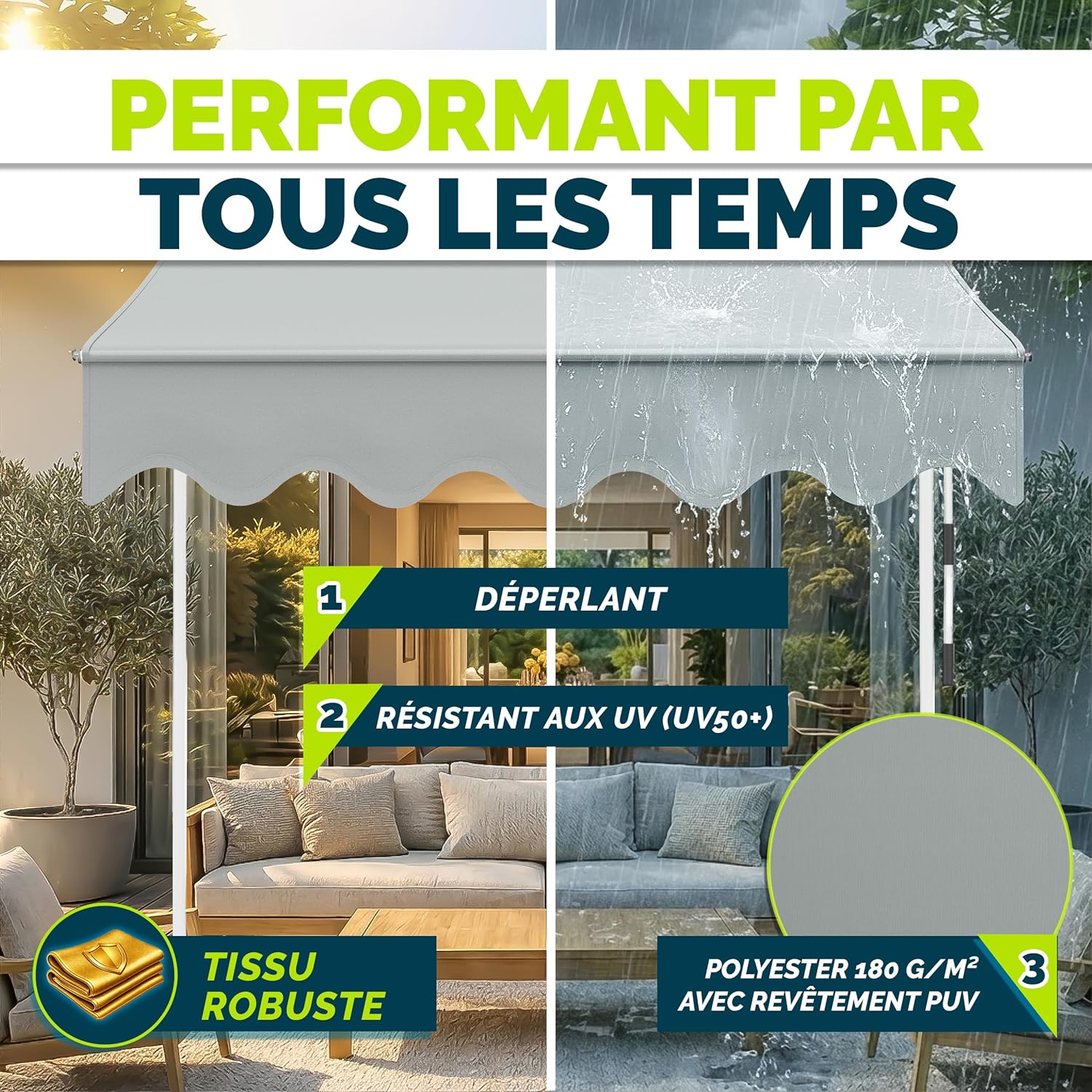 Thumbnail 3 de tillvex Store Banne Manuel rétractable avec manivelle pour Balcon – Marquise de terrasse Gris clair 150 cm