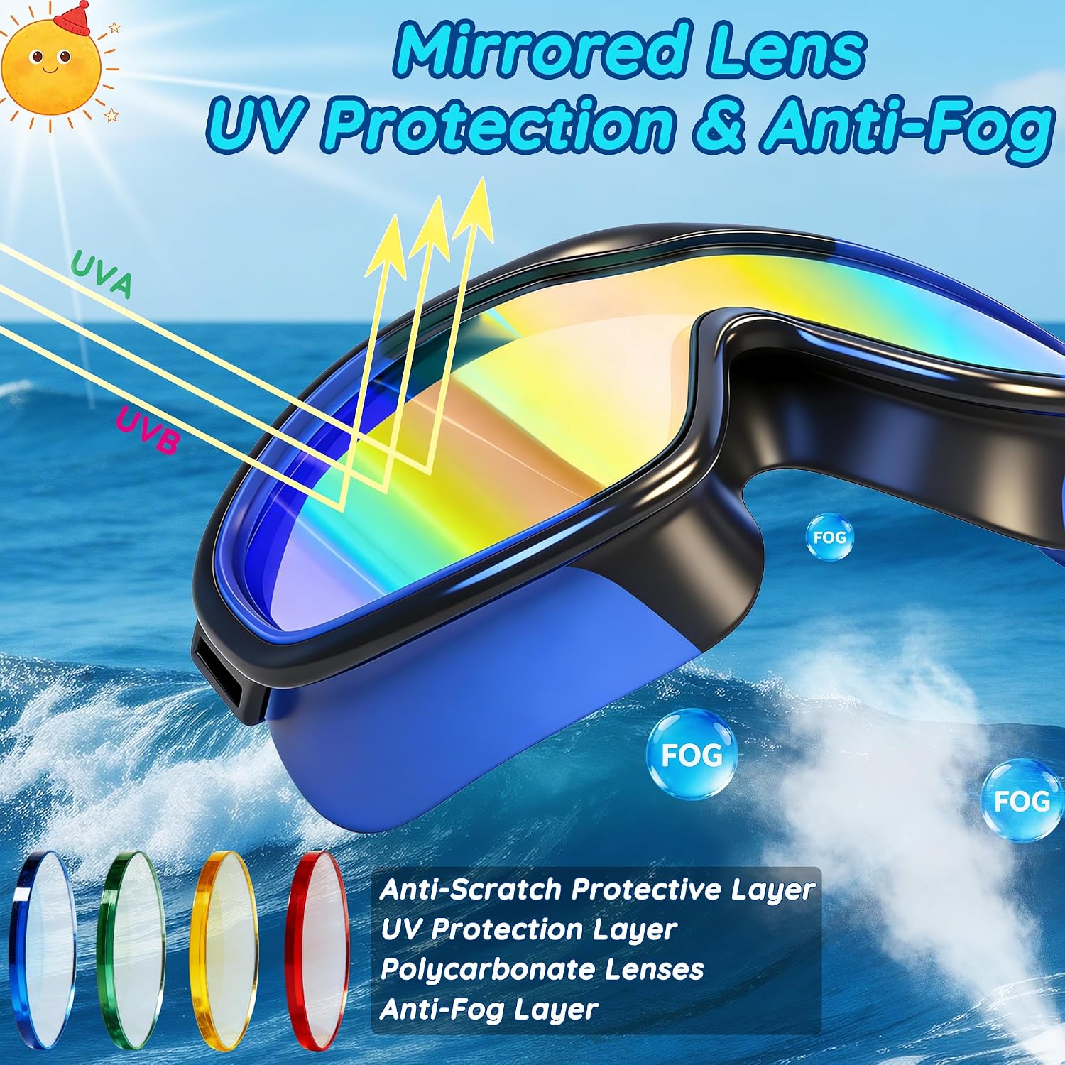 Thumbnail 3 de MOMUSE 2PC Kids Swim Goggles with Comfort Fabric Strap
