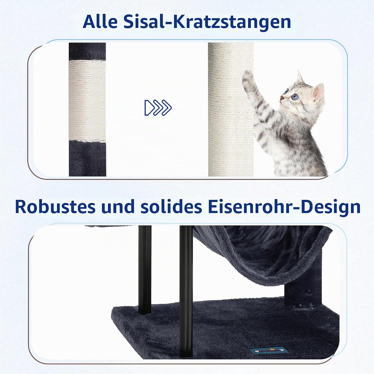 Thumbnail 4 de Gitelsnour Kratzbaum für Innenbereich, 110 cm, Katzenbaum mit Stabilen Metallrohren, Katzennest & Hängematte – Rauchgrau (GCT004SG-2)