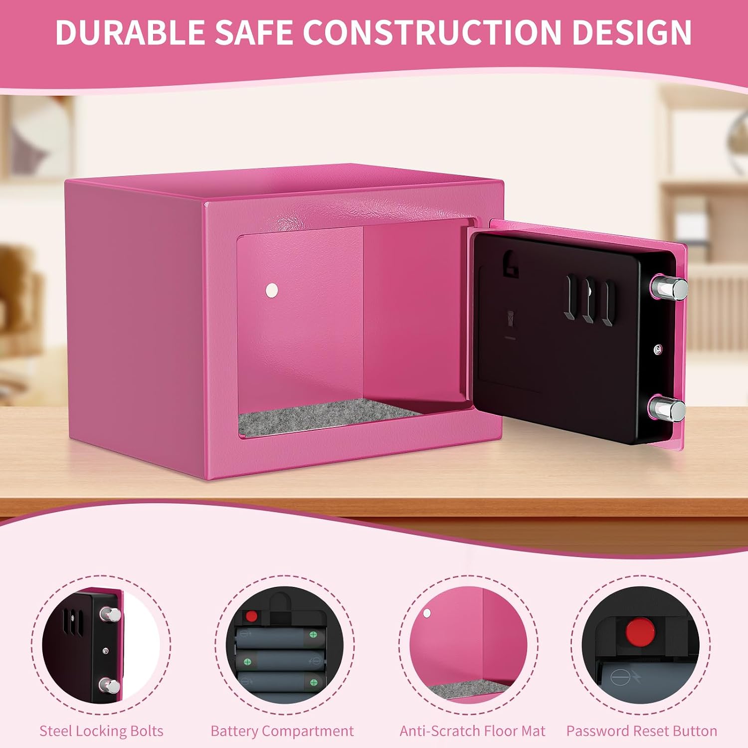 Thumbnail 6 de KABISAFE Digitaler Safe 6,8 L – Kleiner Wandtresor für Zuhause, rosa