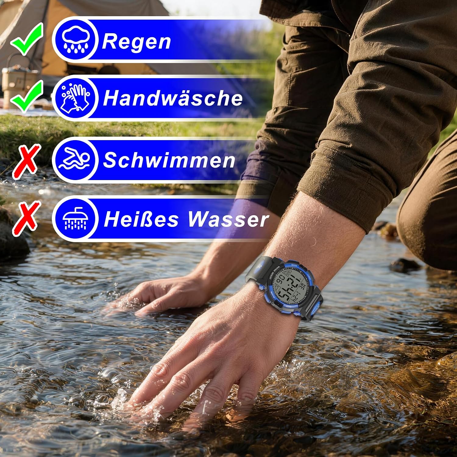 Detalle de GUUMUXIN Digital Herren Sportuhr mit LED-Licht, Wecker, Stoppuhr – 30 m wasserdicht