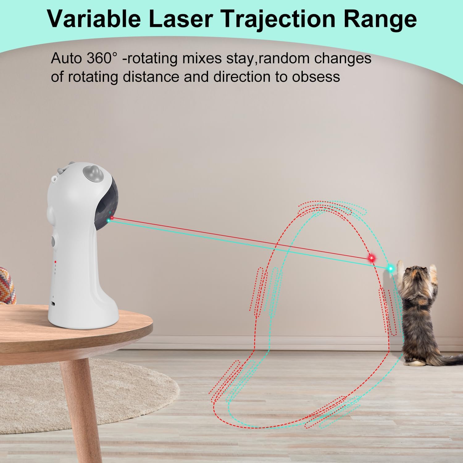Detalle de TBTeek Motion-Activated Interactive Cat Toy with Double Lights (Green & Red) – USB Rechargeable