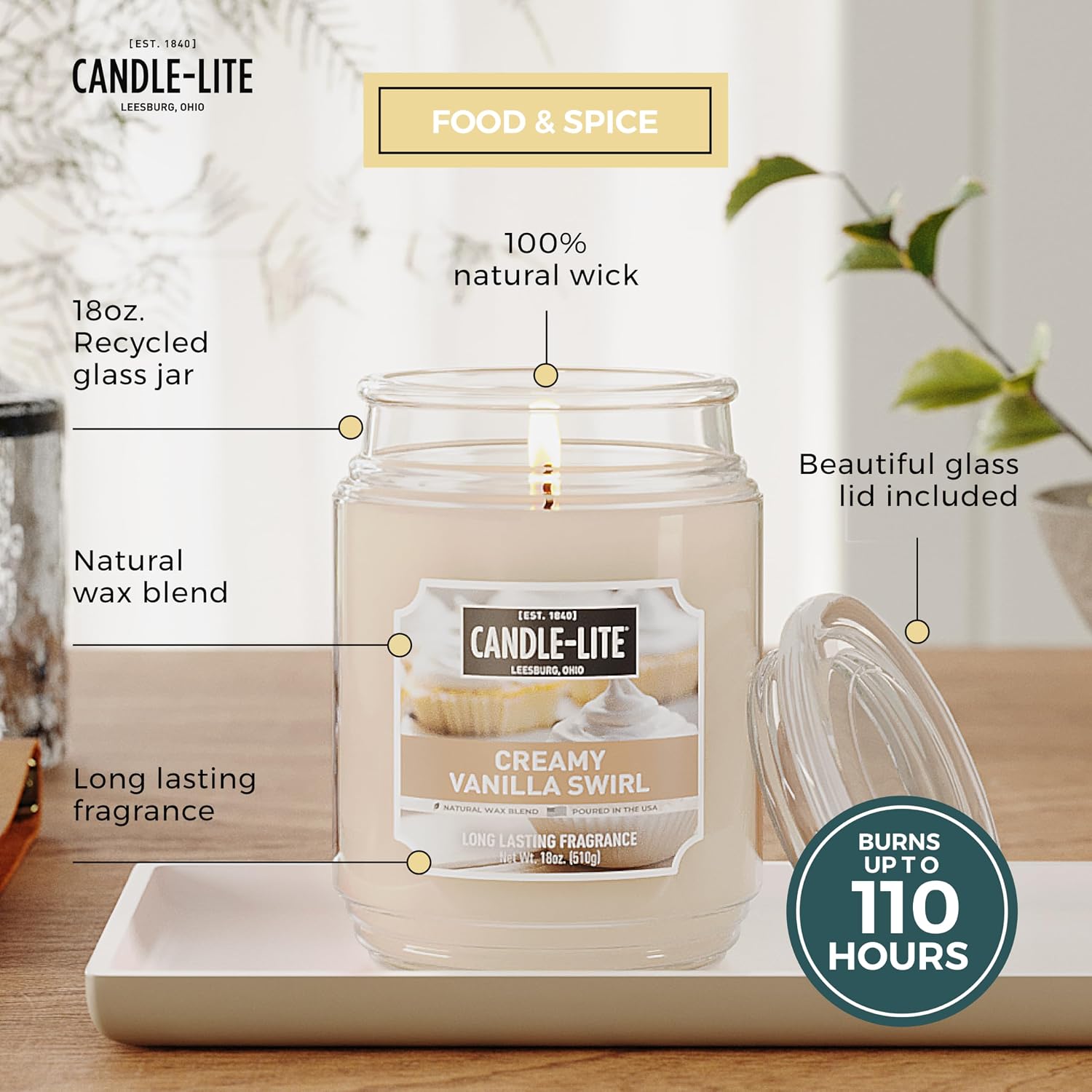 Detalle de Candle-lite Creamy Vanilla Swirl 18 oz Candle ๐ฏ