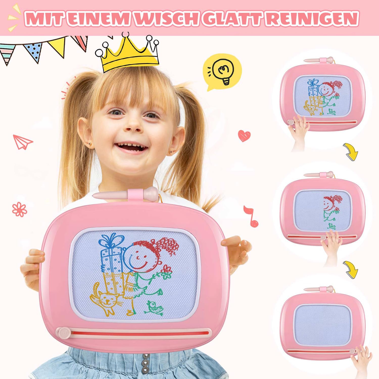 Thumbnail 3 de Smasiagon magnetische Maltafel / Zaubertafel für Kinder (ab 1–3 Jahre) – löschbar, bunt, hellrosa
