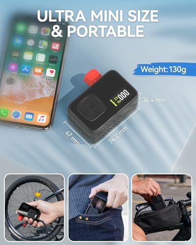 Detalle de Bomba De Bicicleta Eléctrica GPUTEK: 120 PSI, portátil y con medidor digital para válvulas Presta y Schrader