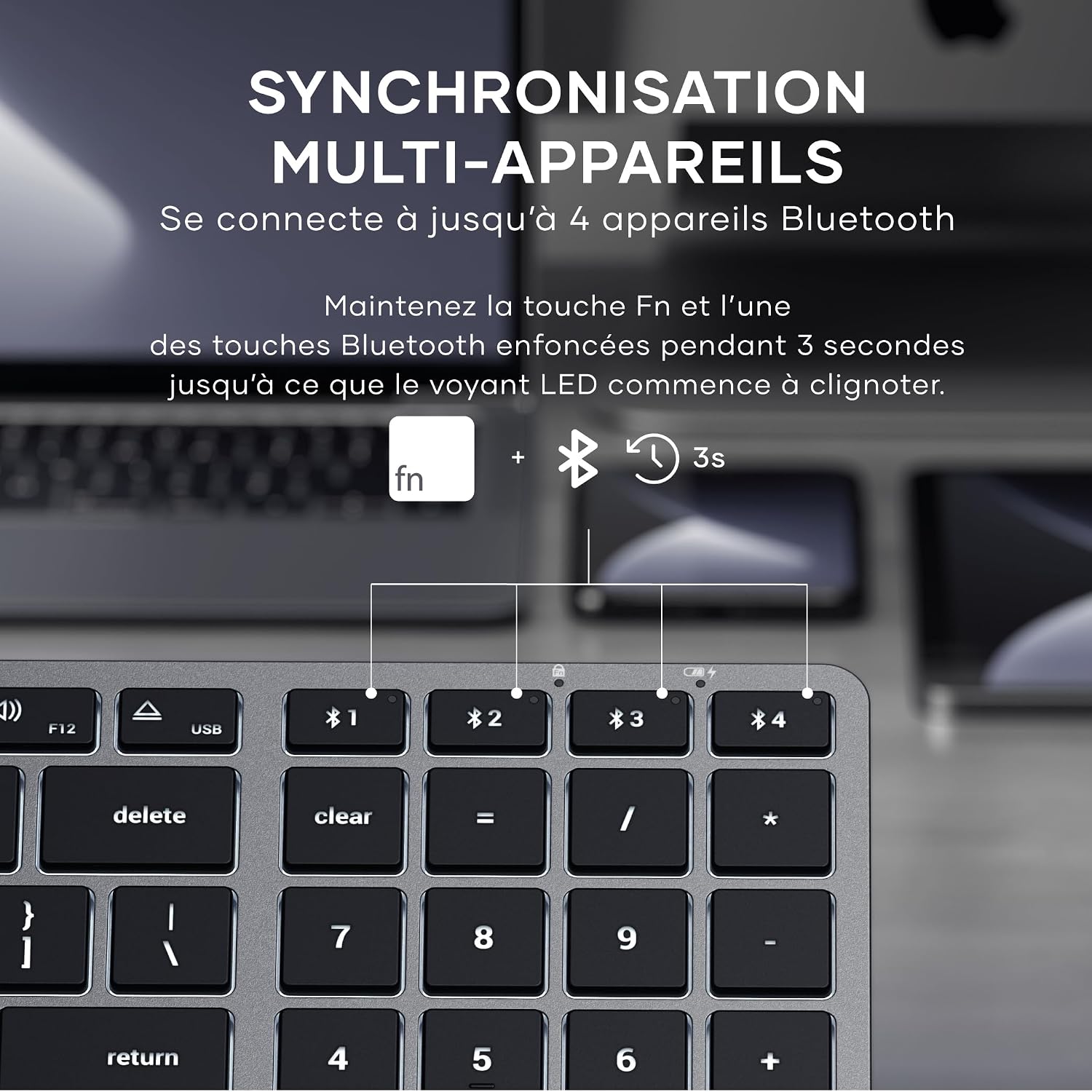 Detalle de Satechi Clavier sans Fil Slim X2 Bluetooth QWERTY US rétroéclairé (gris) avec pavé numérique