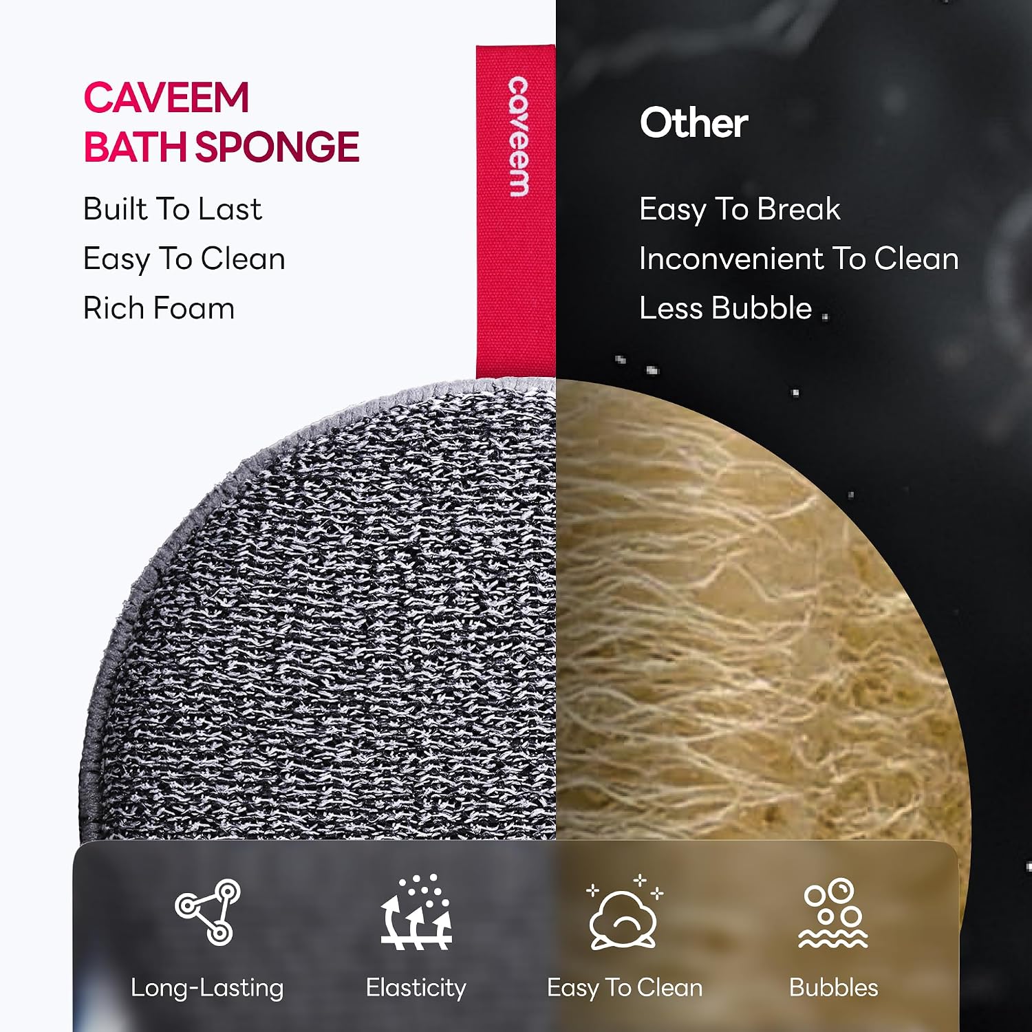 Thumbnail 4 de Caveem Exfoliating Body Scrubber — Extra Rough Round Sponge (2 Pack)