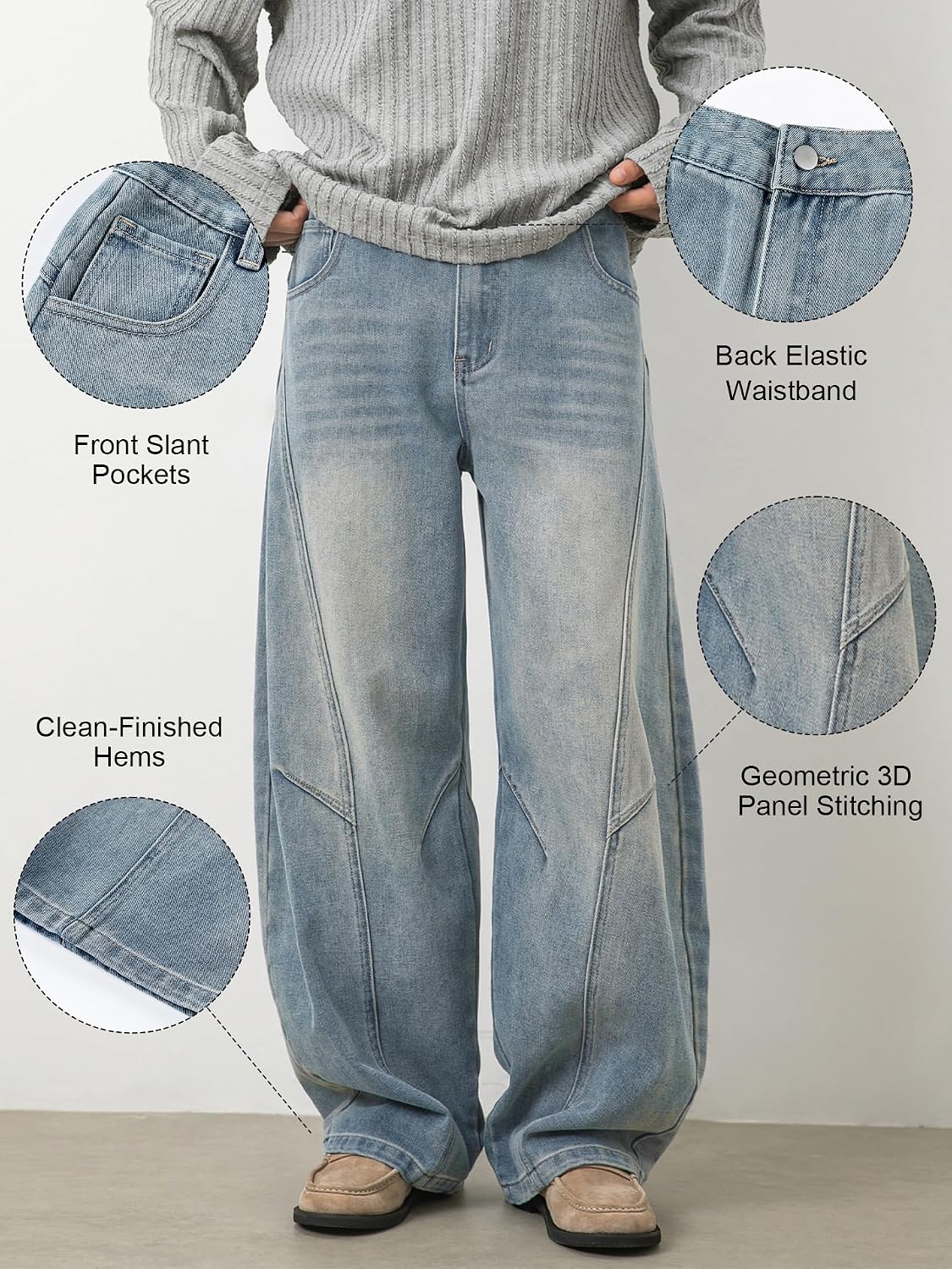 Detalle 2 de Icymay Mens Baggy Jeans, Wide-Leg Y2K Vintage Denim