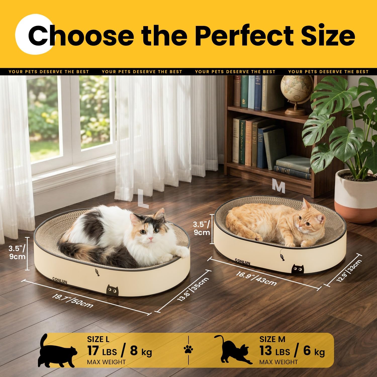 Thumbnail 6 de Conlun Oval Cat Scratcher Bed, Large – Corrugated Cardboard Scratching Board & Lounge Bowl
