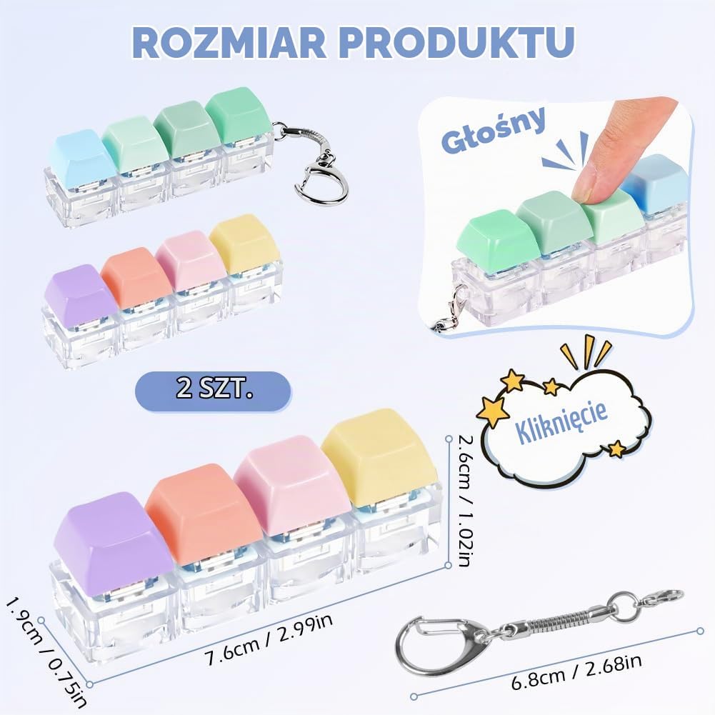 Detalle 2 de AUAUY 5702741 – brelok antystresowy, mini klawiatura z 4 przyciskami, 2 sztuki
