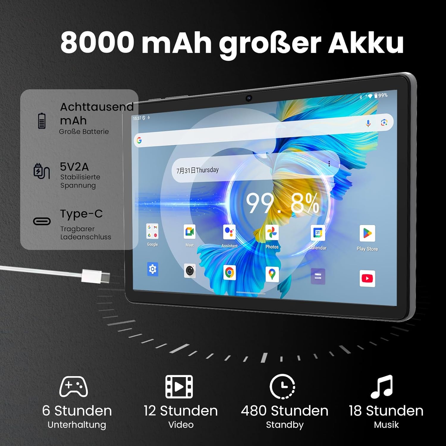 Thumbnail 5 de TUOHAITIME Android-Tablet (11 Zoll) mit Android 16, 8000-mAh-Akku, Tastaturhülle & Stift – 32+128 GB erweiterbar