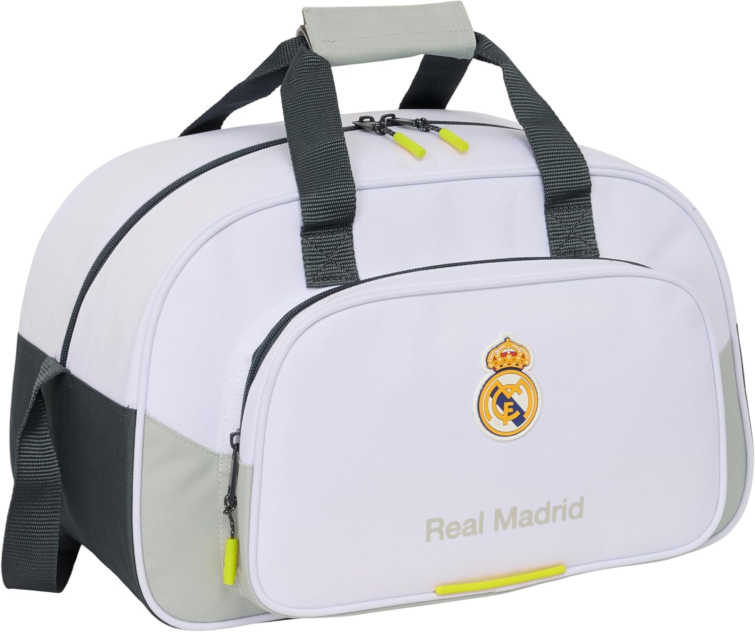 Detalle de Safta Real Madrid equipación 25/26: bolsa de deporte y mochila infantil 40x23x24 cm
