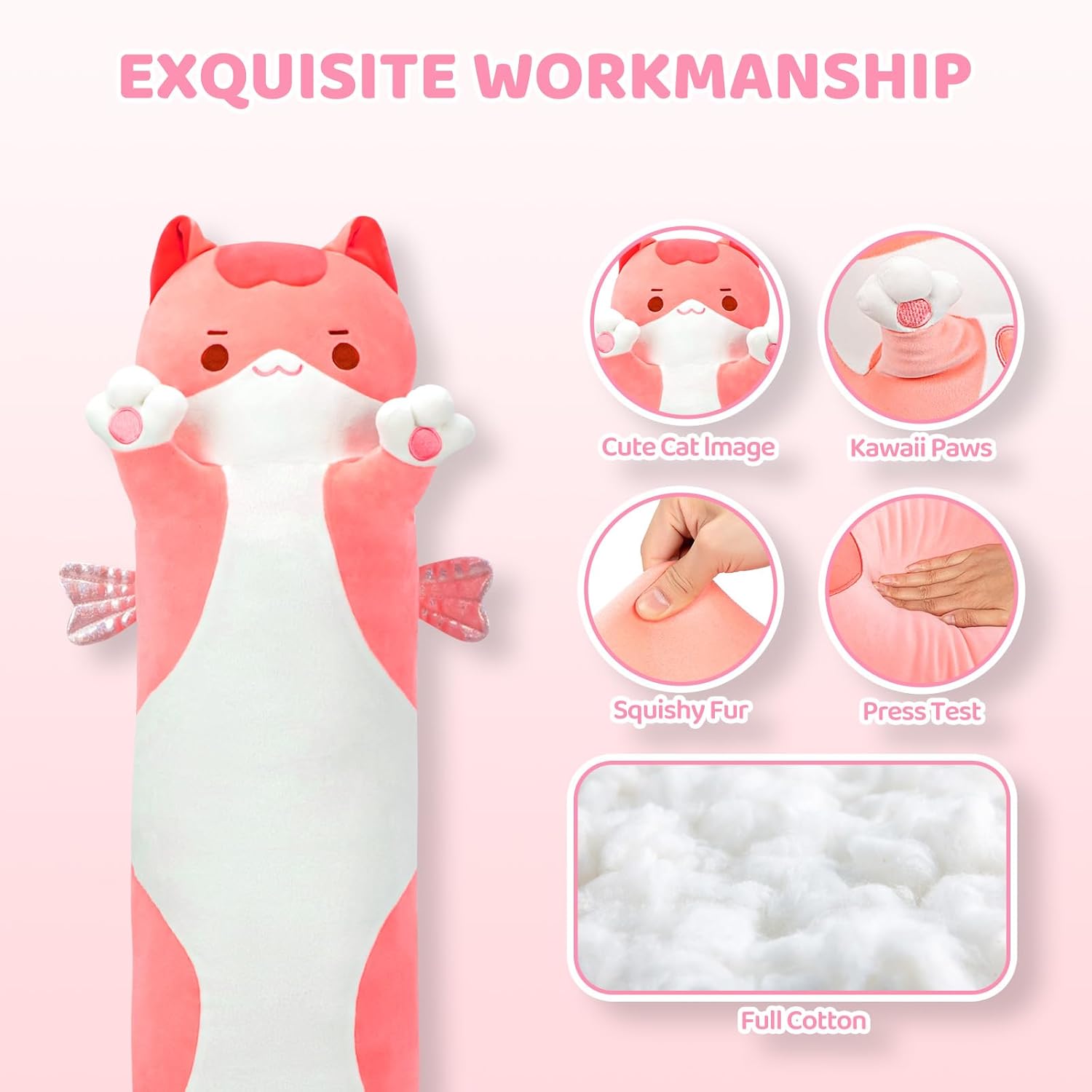 Thumbnail 3 de Mewaii Long Cat Plush 5 Sizes 120% Extra Filling Pink Cat Body Pillow