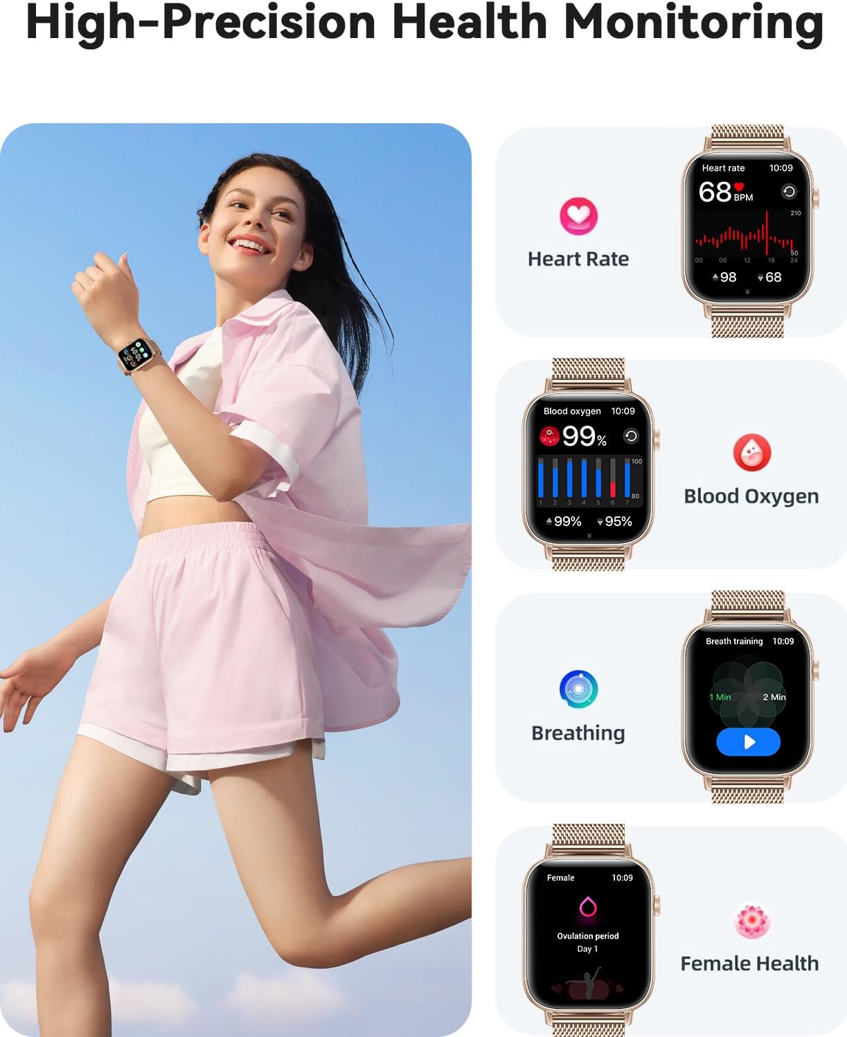 Thumbnail 2 de Fitonme Reloj Inteligente Mujer ⌚ 2 Correas IP68 Rosa Oro