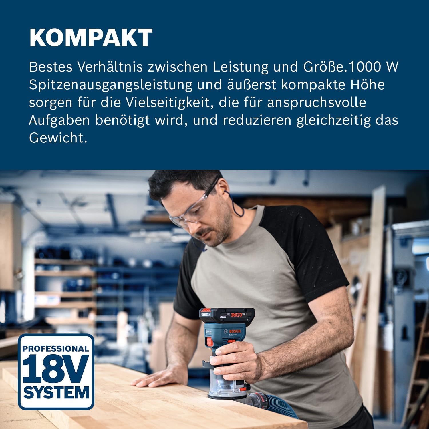 Thumbnail 1 de Bosch Professional 18V System GKF 18V-8 Akku-Kantenfräse – inkl. Parallelanschlag, Absaugadaptern und 8-mm-Spannzange