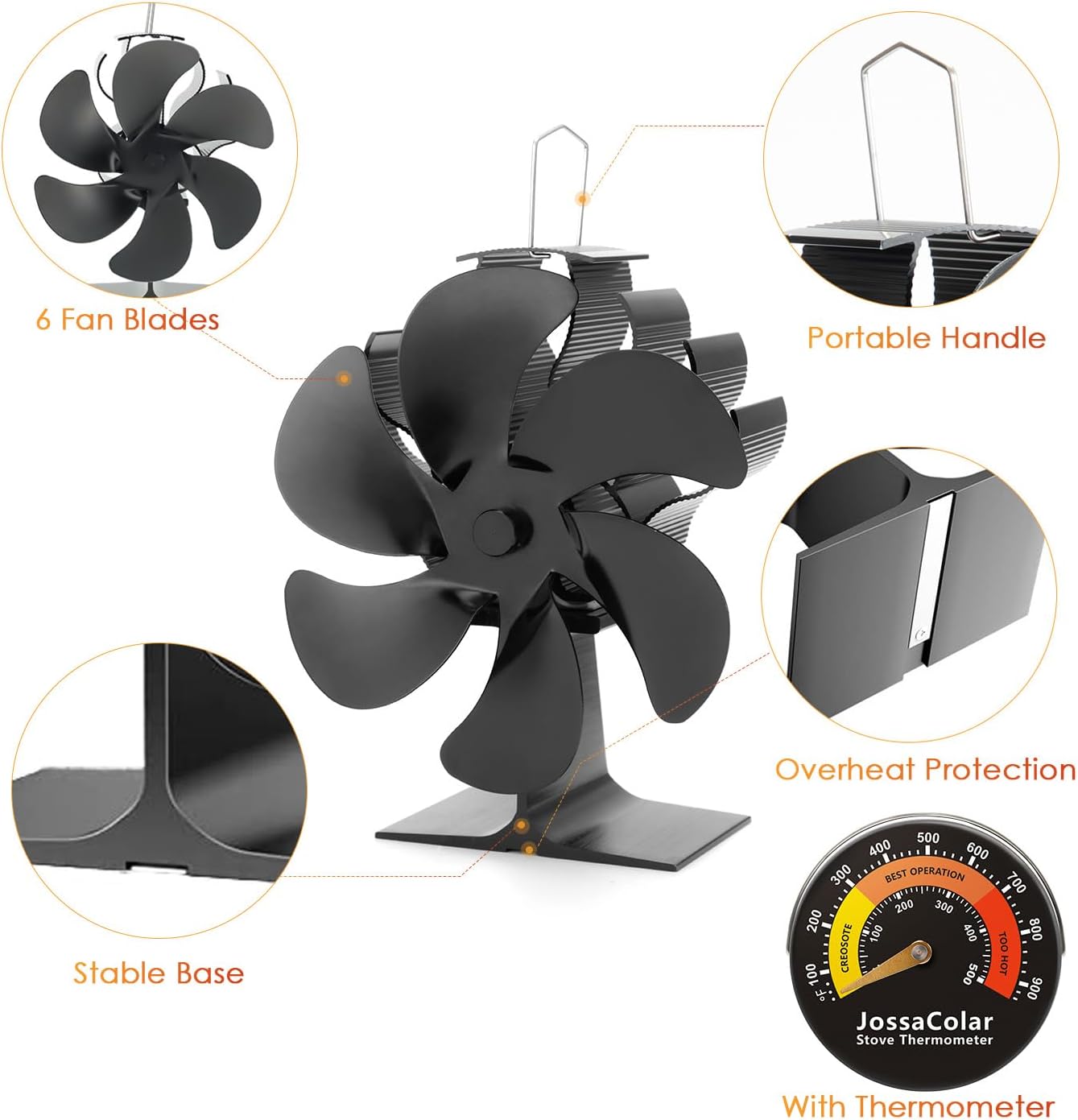 Thumbnail 6 de JossaColar 6-Blade Log Burner Fan for Wood Stoves