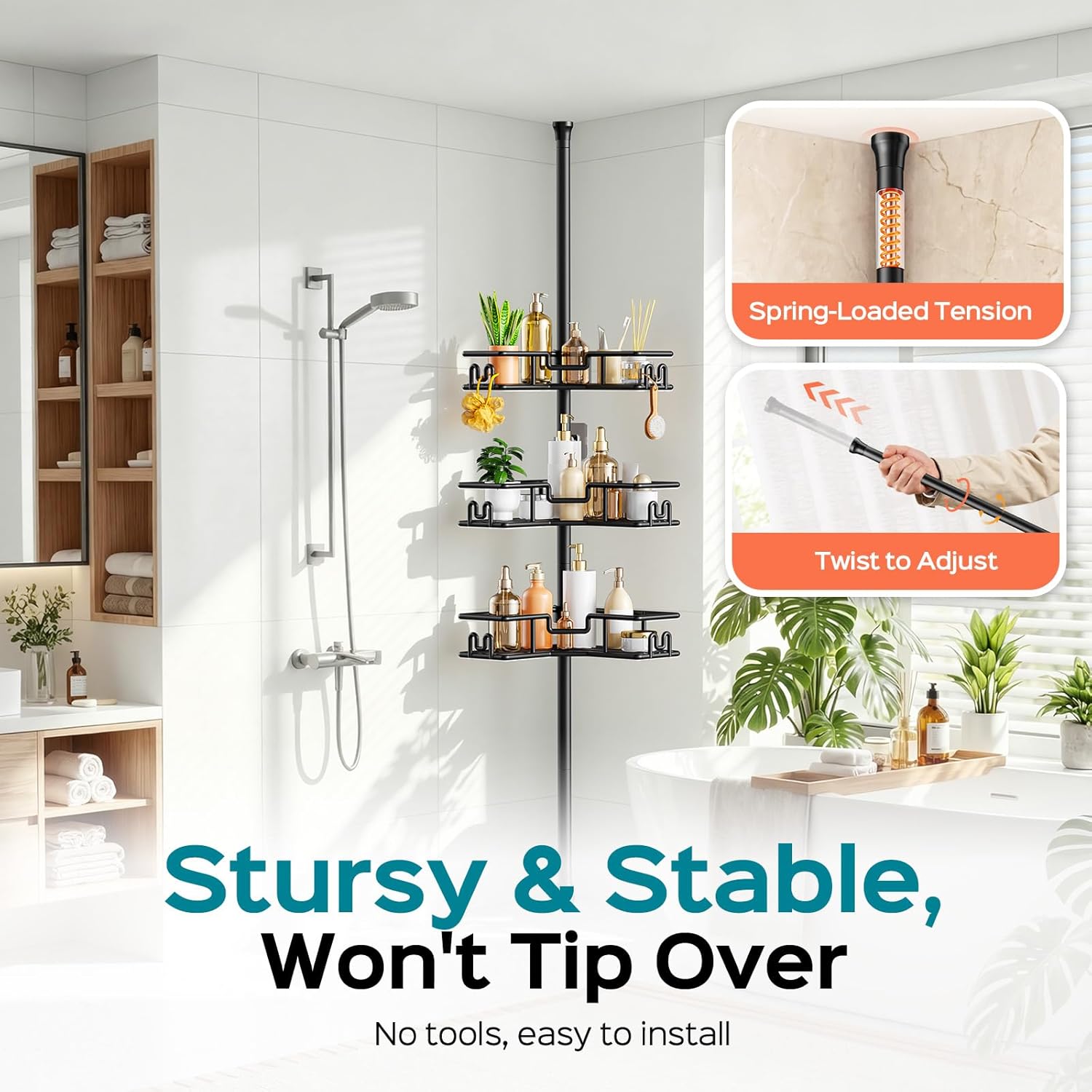 Detalle de HAMITOR Shower Caddy Corner: 4-Tier No-Drill Rustproof Corner Shower Organizer