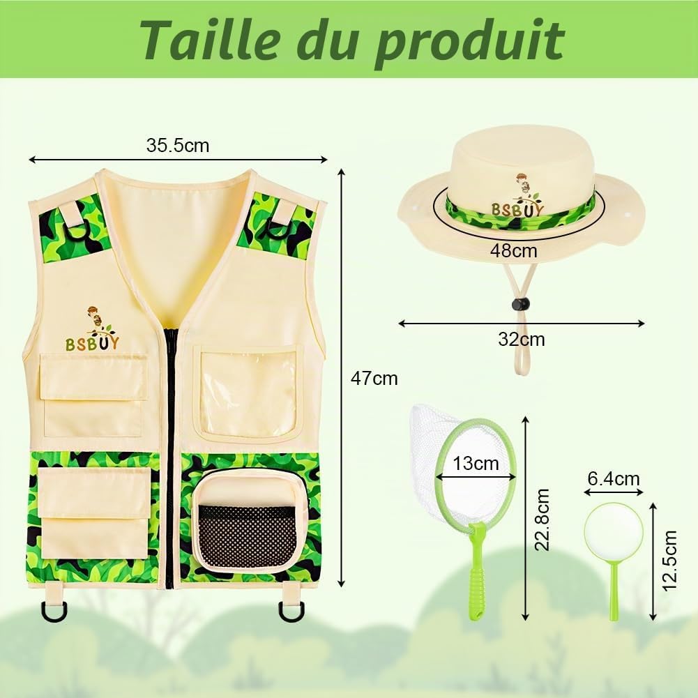 Thumbnail 1 de BSBUY 4-delige verkenningsset voor kinderen met camouflagevest, insectennet en vergrootglas