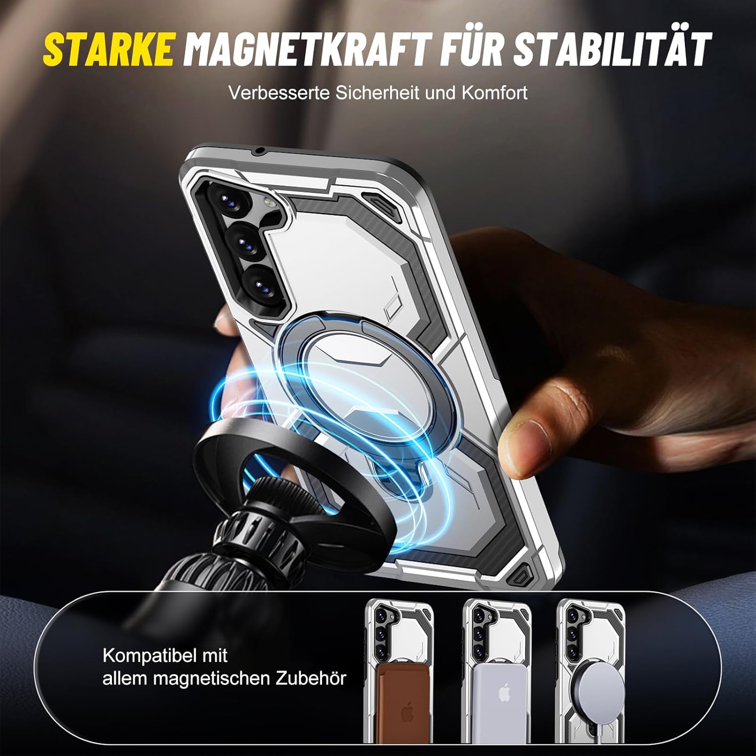 Thumbnail 1 de Vanki Hülle für Samsung Galaxy S23 – MagSafe-kompatibel, Militärschutz, Standring, Grau