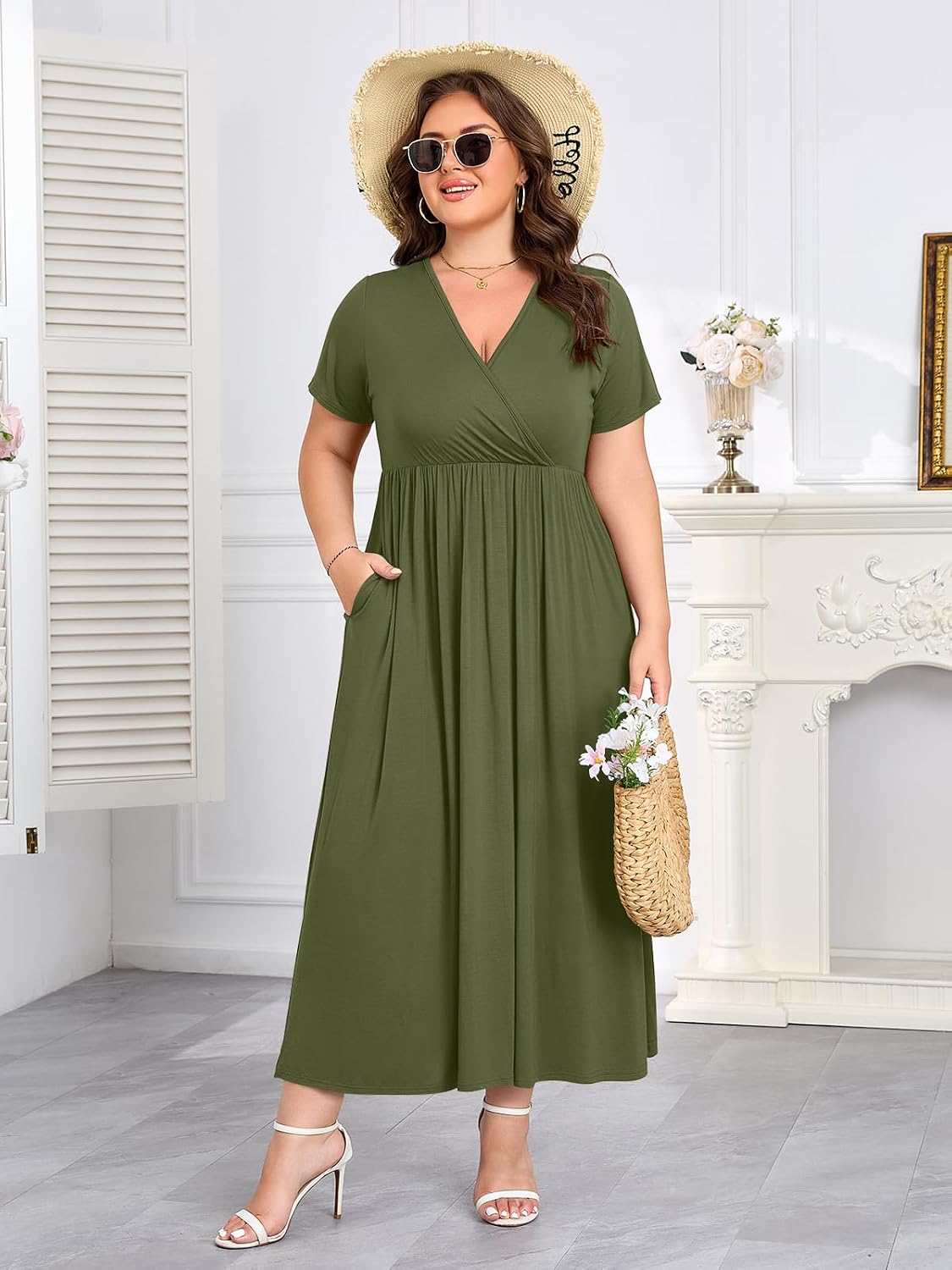 Thumbnail 4 de BELAROI Plus Size Maxi Dress: Summer Wrap V-Neck Flowy Sundress with Pockets