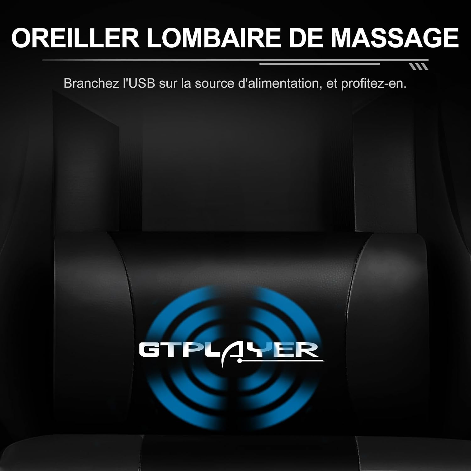 Detalle de GTPLAYER Chaise Gaming noire avec massage lombaire et repose-pieds rétractable