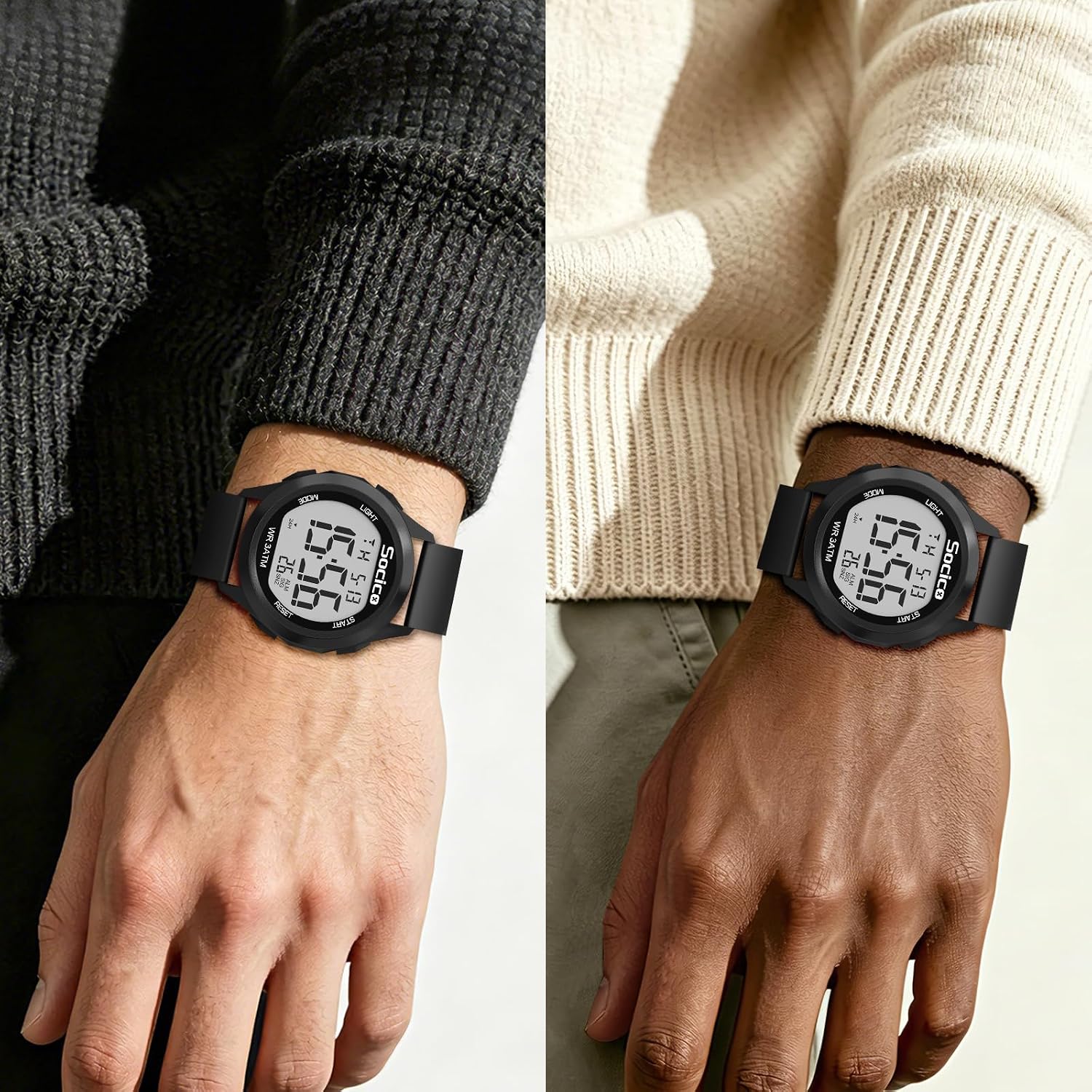 Thumbnail 6 de SOCICO Montre Numérique Homme Étanche Look Militaire, Double Temps Chrono
