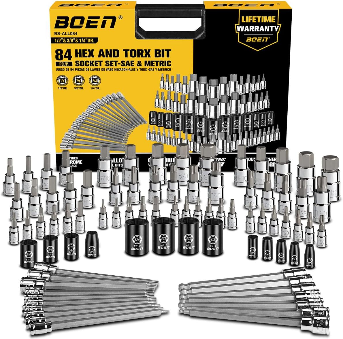 Detalle de BOEN BS-ALL084 84-Piece Allen and Torx Bit Socket Set, 3 Drive Sizes