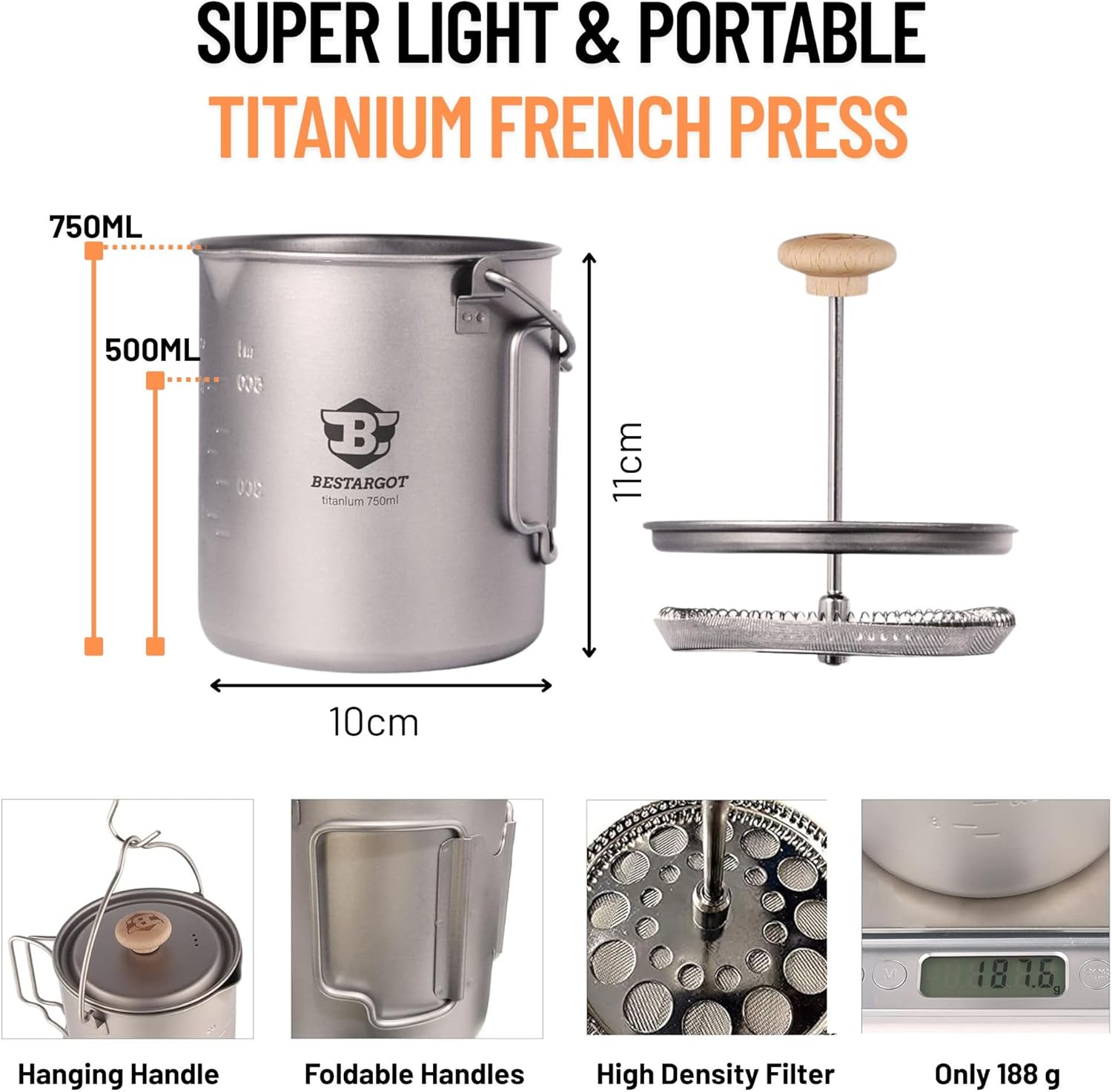 Thumbnail 2 de Bestargot Camping Titan Topf-Becher mit French Press (750 ml) – Outdoor-Kaffeekocher & Geschirr