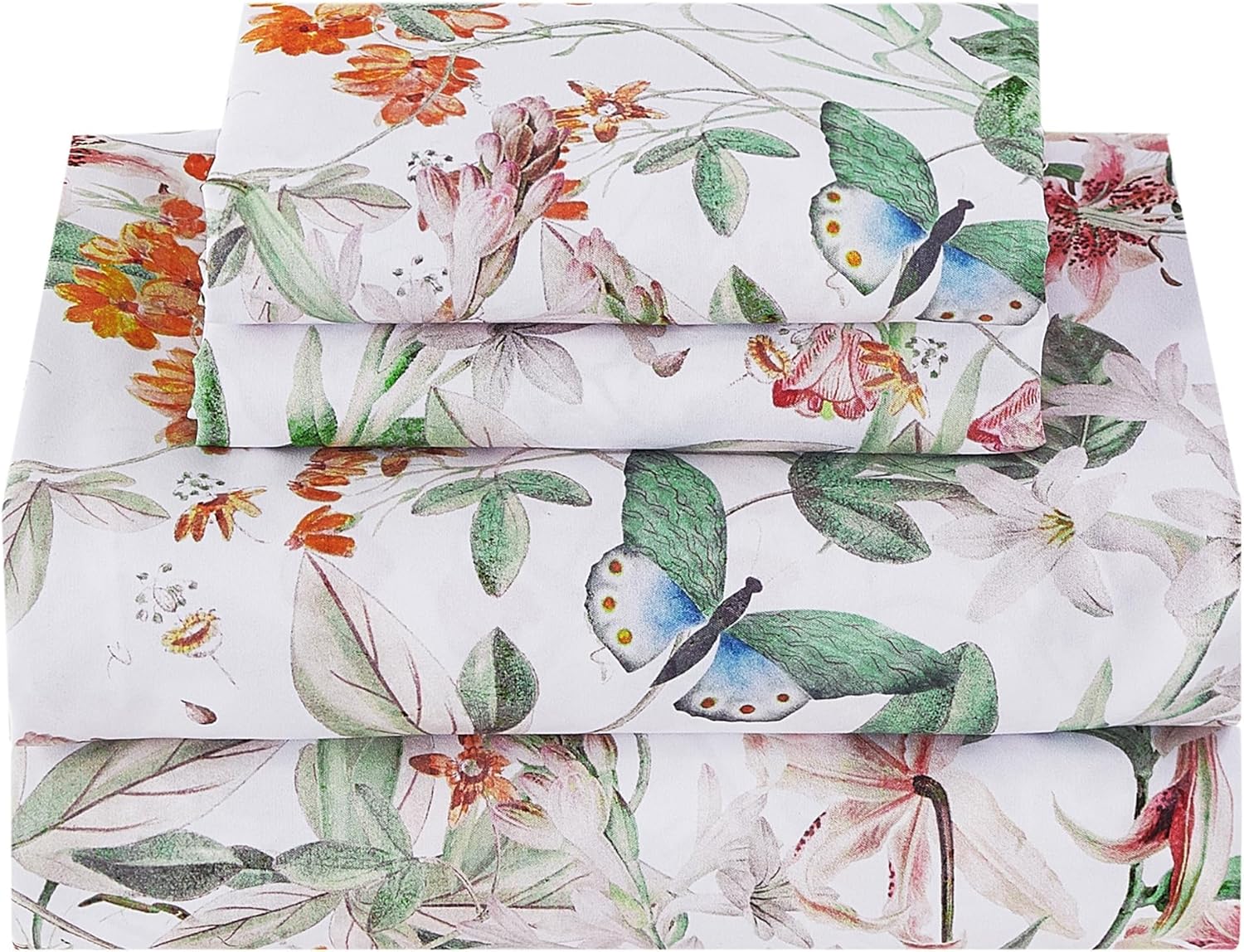 Detalle de Softan Green Floral Queen Sheet Set with Deep Pockets and Non-Slip Straps