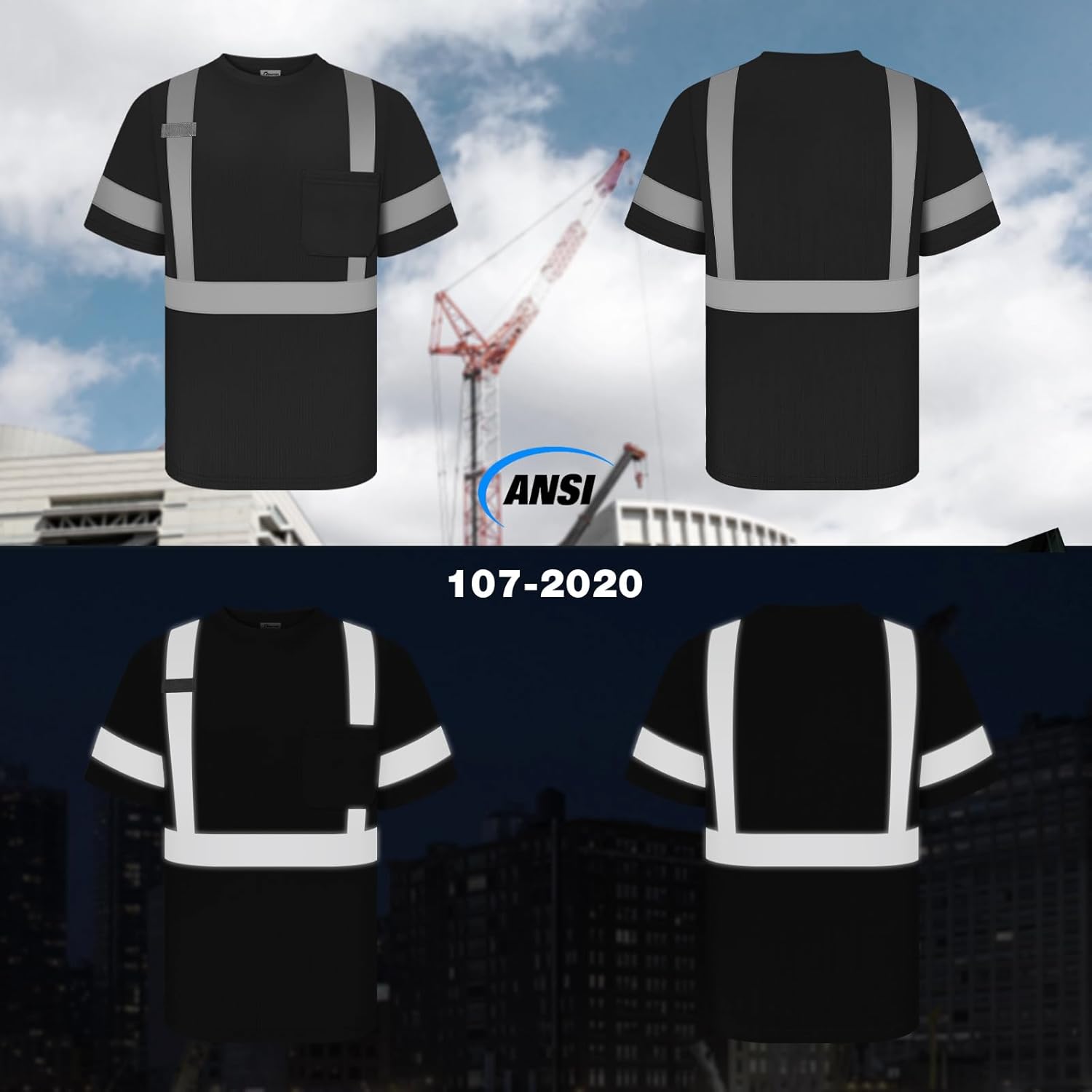 Thumbnail 1 de Graunton Warnschutz T-Shirt – Hochsichtbares Warnshirt mit Reflektierenden Streifen, Größe L, Black