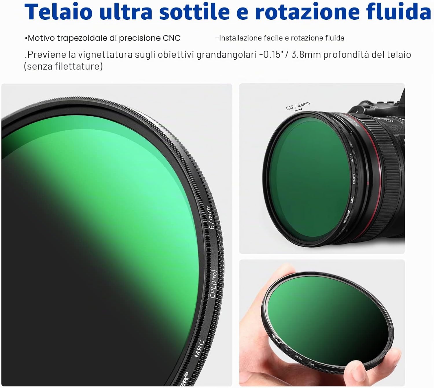 Thumbnail 5 de NEEWER Filtro Polarizzatore CPL 67mm – 30 strati, riflessi ridotti e colori naturali