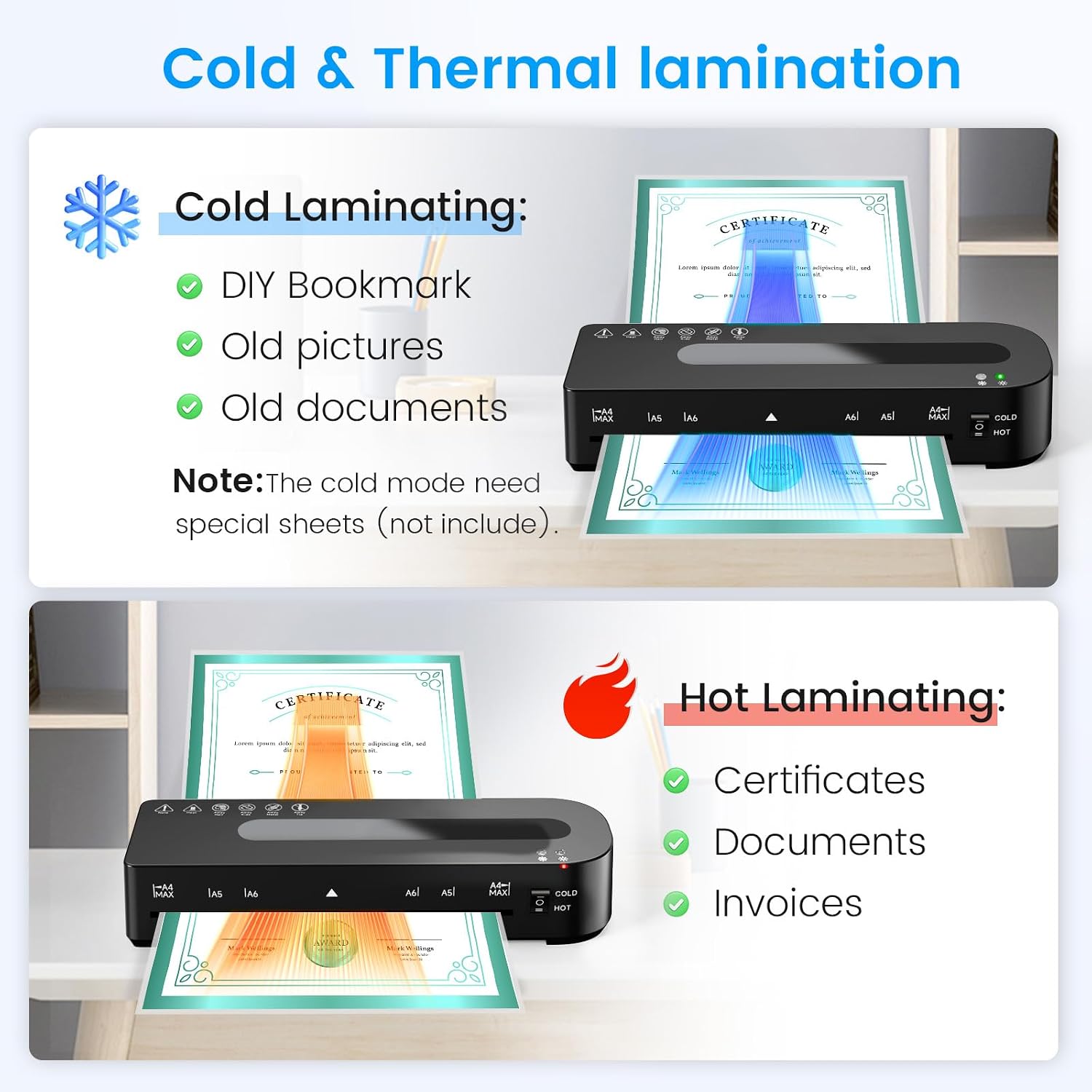Thumbnail 3 de Laminator Machine: 4-in-1 A4 Hot & Cold Laminator with 20 Sheets, 9-Inch, Plus Cutter