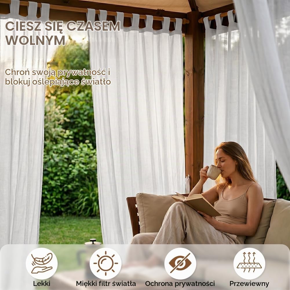Detalle 2 de AUAUY zasłony ogrodowe 213 × 132 cm, 2 szt., białe i transparentne