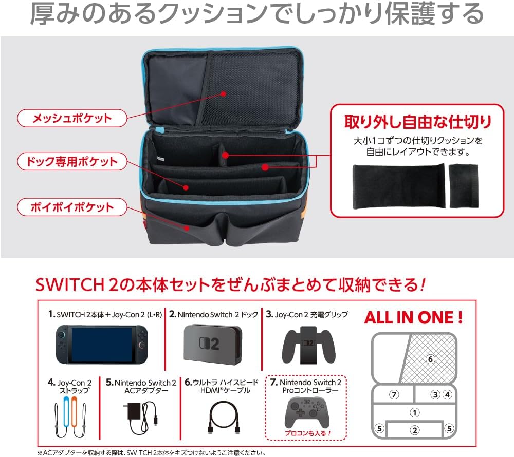 Detalle 2 de Switch 2用 ぜんぶ収納ボックス 厚手クッションタイプ・3機種対応
