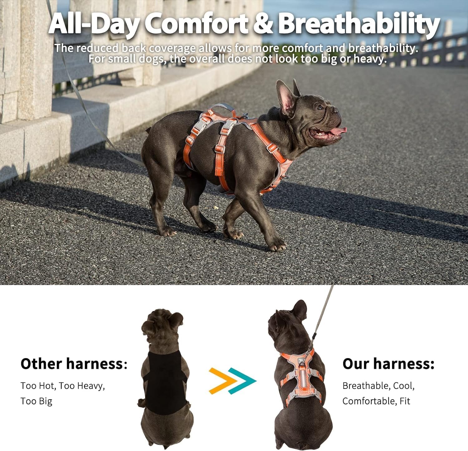 Thumbnail 4 de Huntboo Escape Proof Dog Harness (Orange, Size L) – No Pull Reflective Vest with Front & Back Clips