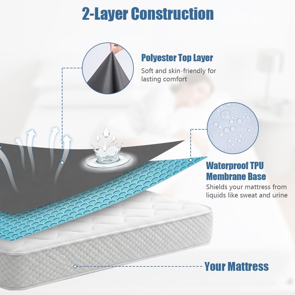 Detalle de OFFCUP V9-138*190-SHFSCL-FBA Waterproof Mattress Protector, Grey, 30cm Deep