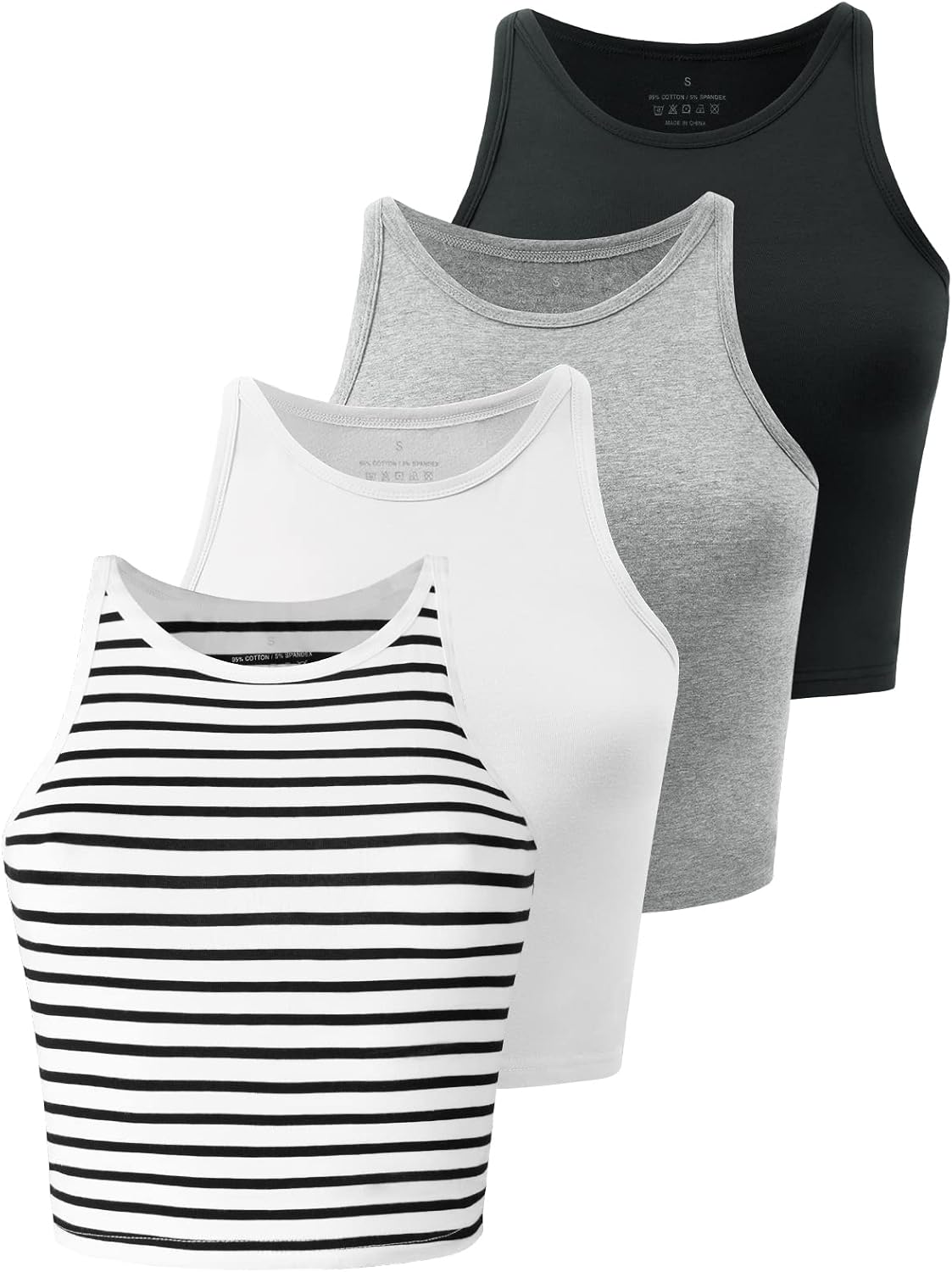 Detalle de Kole Meego 4-Pack Cotton Crop Tops for Women, Sleeveless and Breathable