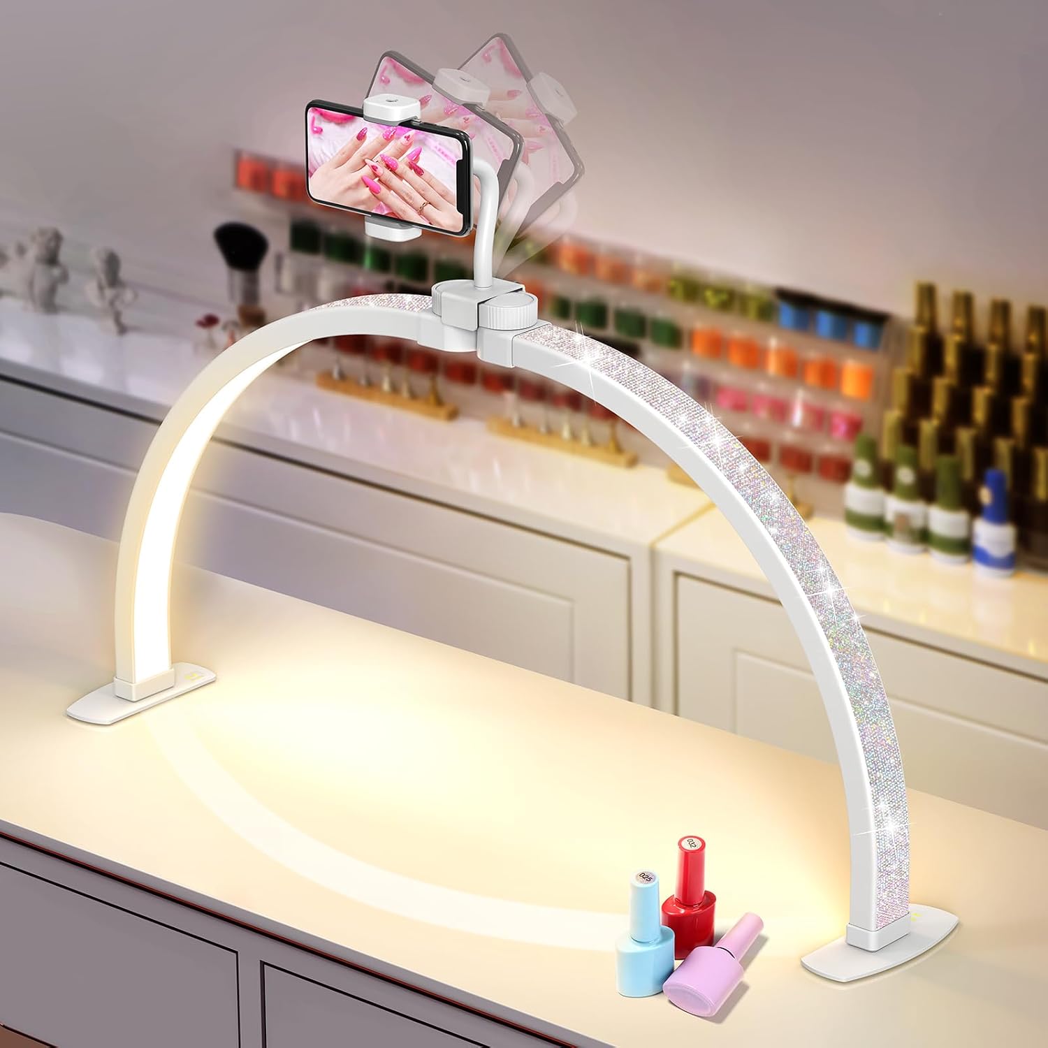 Detalle de Yokilly F-700A Half Moon Nail Desk Light, Foldable LED with 3 Color Modes
