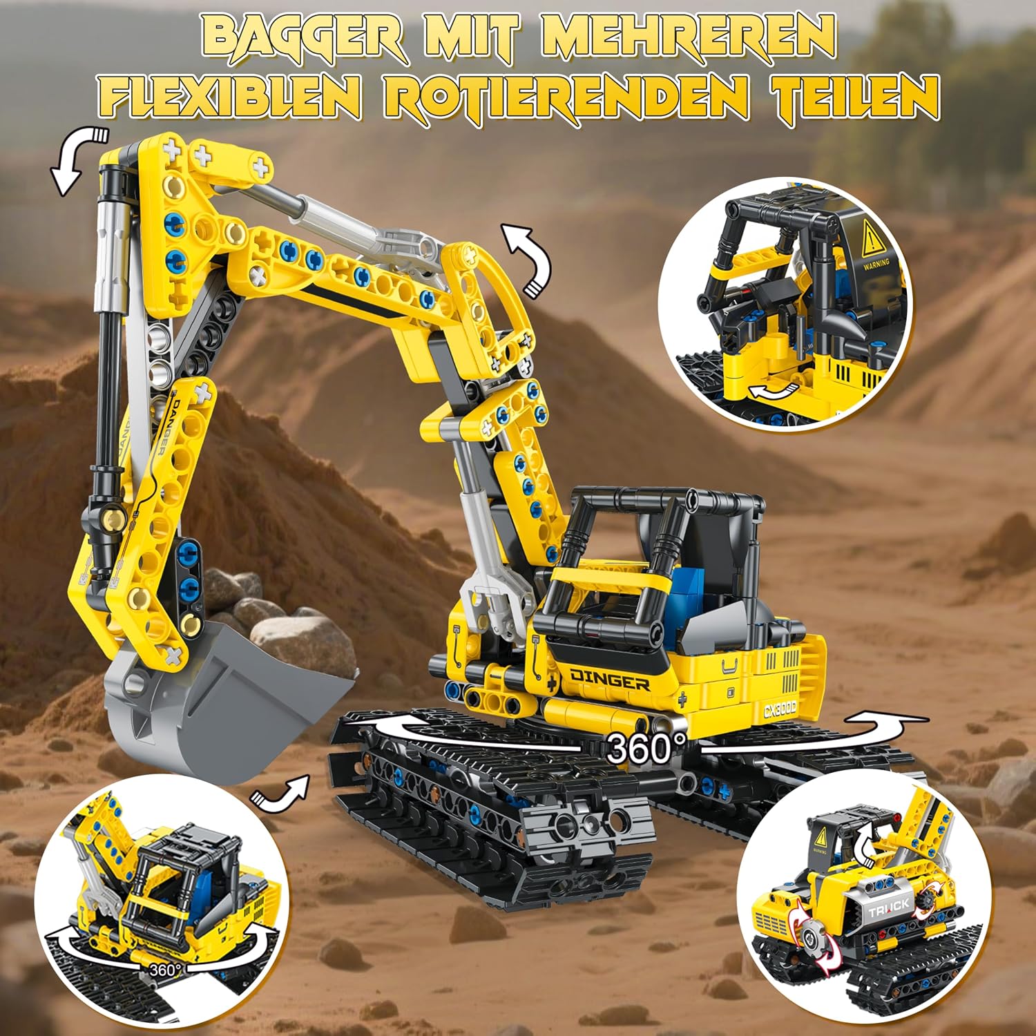 Detalle 2 de Charmofun 2in1 Techink Bagger Bulldozer Klemmbausteine 399 Teile